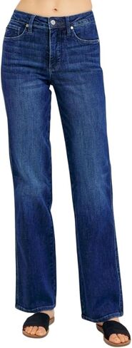 Judy Blue Women's Mid Rise Tummy Control Straight Jeans, Stretch Denim Comfort Fit for Everyday Wear - 88861 in Kuwait