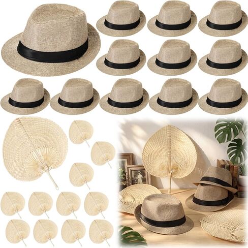 12 Sets Havana Night Party Decorations 12 Pcs Cuban Hats for Men and 12 Pcs Natural Raffia Hand Fans Centerpieces for Havana Night Birthday Wedding Celebration Accessories in Saudi Arabia