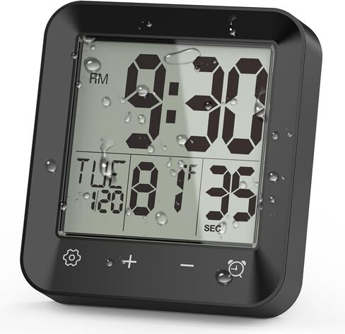 Digital Shower Clock Waterproof, Bathroom Wall Clock Timer with Touch Screen, Temperature, LCD Display, Suction Cup Hanging Hole Stand for Kids and Adults in Kuwait