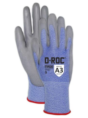MAGID D-ROC Touchscreen 15-Gauge Cut Level A3 Work Gloves with Polyurethane Coating, 12 Pairs, Size 12/XXXL, Blue & Gray in Kuwait