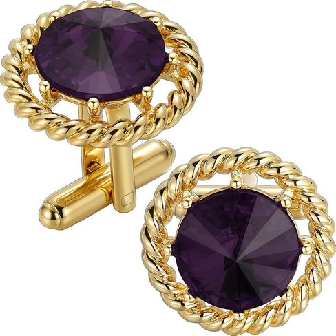 Gold Cuff Links Mens, TAIGRAMA Black Purple Green Red Crystal Cufflinks for Men as Business Wedding Birthday Gift for Groom Father Husband Boyfriend in Saudi Arabia