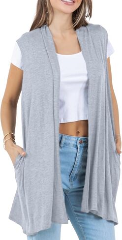 Azules Sleeveless Long Cardigans for Women with Side Pockets - Summer Vest Open Front Light Women's Cardigan Dressy Blazer in Saudi Arabia