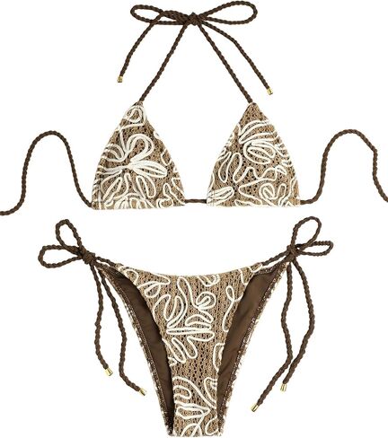 ZAFUL 2 Piece Triangle Bikini for Women Knitted Rope Halter Bikini Sets Sexy Bathing Suit Side Tie Swimsuits Beachwear in Kuwait