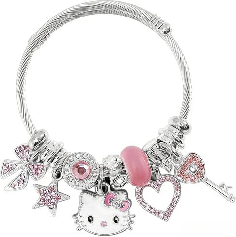 Cute Bracelets, Adjustable Stainless Steel Composite Bracelet Bangles, Classic Cartoon Design Jewelry, Gift for Her (Pink) in Kuwait