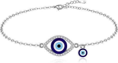 Evil Eye Anklet Greek Blue Evil Eye Ankle Bracelets for Women Sterling Silver Turquoise Anklet Jewelry in Saudi Arabia