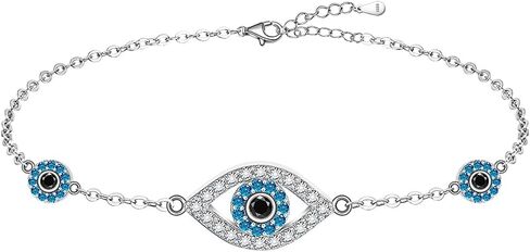 Evil Eye Anklet Greek Blue Evil Eye Ankle Bracelets for Women Sterling Silver Turquoise Anklet Jewelry in Saudi Arabia
