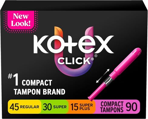 U by Kotex Click Multipack Tampons, Compact, Regular/Super Absorbency, Unscented, 90 Count (3 Packs of 30) (Packaging May Vary) in Kuwait