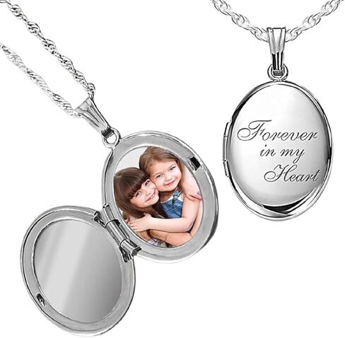 PicturesOnGold.com Sterling Silver & Yellow Gold Filled Oval Forever in My Heart Locket Necklace for Women with 18 Inch Chain in Kuwait