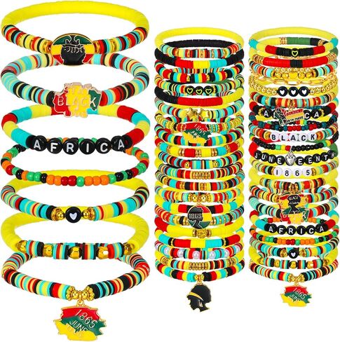 40 Pcs Surfer Heishi Bracelets Colorful Friendship Adjustable Clay Bead Bracelets Festive Stretch Jewelry for Women (Black History) in Saudi Arabia