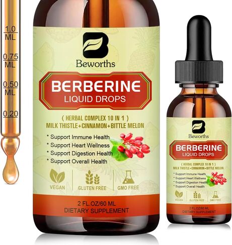 Berberine Supplement with Ceylon Cinnamon - Berberine Liquid Drops with Turmeric Curcumin, Ceylon Cinnamon, Bitter Melon, Berberine Phytosome for Digestion System, Immune Health Support -Vegetarian in Kuwait
