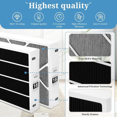 2 Packs X8788 MERV 16 Filter 20"x26"x5" X8788 MERV 16 Carbon Filter Replace for PCO20-28 PureAir,X8788 20x26x5 MERV 16 Air Filter,Black in Saudi Arabia