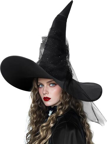 Halloween Women's Black Witch Hat Oversized Witches Hats Wide Brim Party Accessory in Kuwait