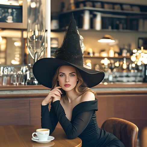 Halloween Women's Black Witch Hat Oversized Witches Hats Wide Brim Party Accessory in Kuwait