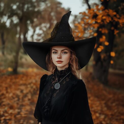 Halloween Women's Black Witch Hat Oversized Witches Hats Wide Brim Party Accessory in Kuwait