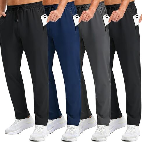 OYGSieg 4 Pack Mens Athletic Sweatpants with Zipper Pockets,Quick Dry Joggers for Men,Workout Casual Hiking Jogging Pants Men SetA 2XL in Saudi Arabia