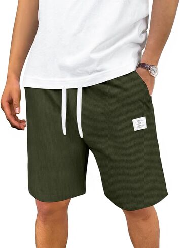 Men's Corduroy Shorts Casual Elastic Drawstring Lightweight Summer Beach Shorts with Pockets in Kuwait