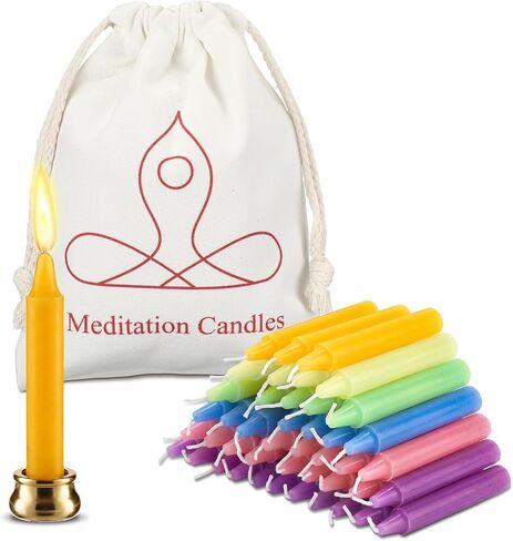 52 Pcs 30 Minute Meditation Candle Bulk 50 Mindful Meditation Candles Mini Taper Candles Ritual Candle for Meditation with Brass Taper Candle Holder Canvas Bag Prayer Gift for Yoga Relaxation in Saudi Arabia