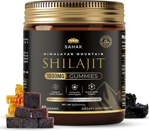 Organic Shilajit Gummies, Ashwagandha, Manuka Honey, Fulvic Acid 85+Trace Minerals I Immune Support I Lab Tested I100% Natural Himalayan Shilajit | Man & Women I Orange Flavor - 60 Gummies in Saudi Arabia