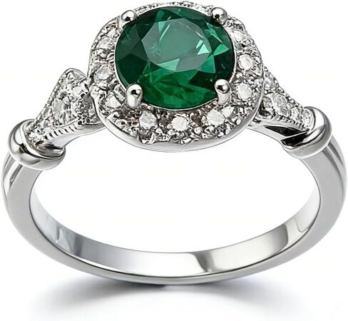 Natural Emerald Ring Round Cut 925 Sterling Silver Promise Round Halo Ring made with Infinite Elements Zirconia Emerald Cut Created Green Emerald 925 Sterling Silver Engagement Ring (9#) in Kuwait