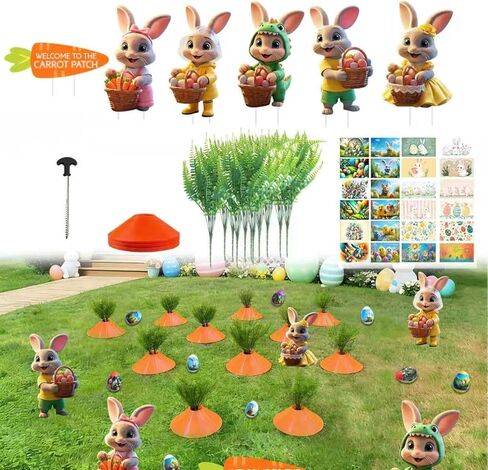 11 Set Easter Yard Carrots Patch DIY Artificial Plants Fake Carrots Decorative Yard Stake Large Outdoor Plastic Rustic Yard Sign for Spring Lawn Garden Yard Easter Decor Party Thickened Plastic Base in Kuwait