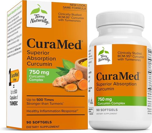 Terry Naturally CuraMed 750 mg Curcumin Complex - 90 Softgels - Superior Absorption BCM-95 - Non-GMO, Gluten Free, Halal - 90 Servings in Kuwait