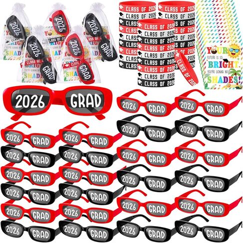 24 Set 2025 Graduation Gifts Bulk Graduation Sunglasses Silicone Wristbands Bracelets with Blessing Card for Students Grad Photo Booth Props Accessories(Black White) in Kuwait
