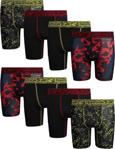Reebok Boys Boxer Briefs - 8 Pack Performance 6" Inseam Long Leg Boxer Briefs Boys Underwear with Support Pouch (6-18) in Saudi Arabia