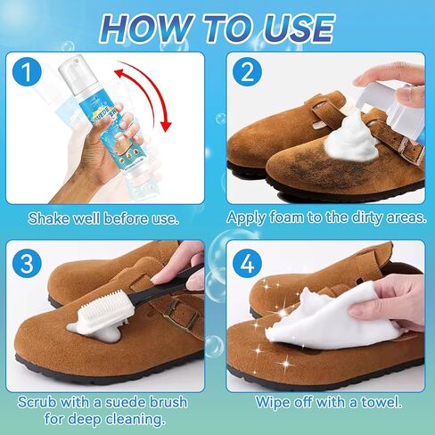 نظافة الأحذية ، منظف الأحذية من جلد الغزال يزيل الأوساخ والبقع ، مجموعة تنظيف الأحذية 6.76 أوقية مع فرشاة ومنشفة ، أعمال منظف حذاء رياضة على الجلد ، متماسكة ، أحذية ، قماش ، جلد الغزال ، PU ، النسيج in Kuwait