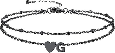 Silvora Initial Anklet for Women - Stainless Steel Waterproof 14K Gold Plated Initial Anklet with 8.5" + 2" Adjustable Extension, Dainty Layered Letter Heart Ankle Bracelets Summer Beach Jewelry in Kuwait
