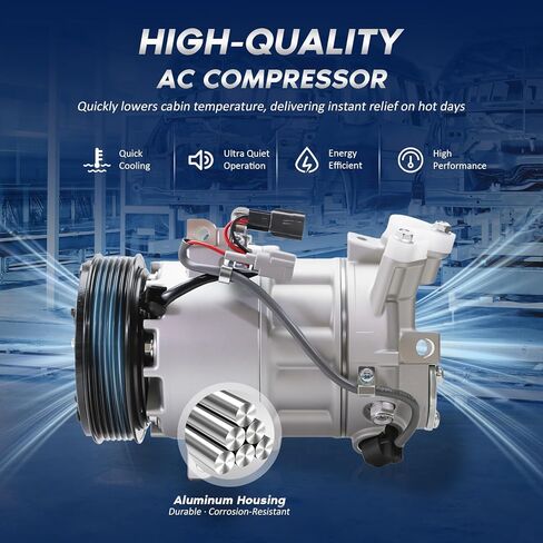 Automotive Air Conditioning Compressor Compatible with 2013 2014 2015 2016 2017 2018 2019 Nissan Sentra 1.8L, 2014 2015 Tsuru 1.6L, 13 14 15 16 17 AC Compressor 926003SH0A 926003SH1A CO 4940 in Kuwait