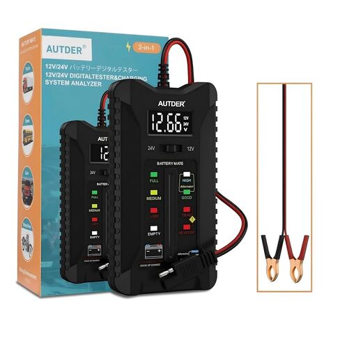 اختبار بطارية السيارات Autder واختبار المولد 12V/24V مع شاشة LCD ومؤشر مقياس الجهد بطارية السيارات لسيارات الدراجات النارية in Kuwait