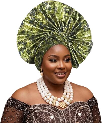 Nigerian hat Handmade Brocade Folding Fan Gorgeous African Women's Headscarf hat, Suitable for Wedding Parties in Kuwait