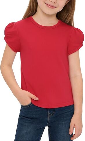 تي شيرت قطني بأكمام قصيرة منتفخة للفتيات من COSLAND ورقبة دائرية in Kuwait