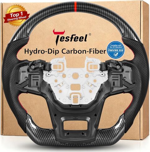 Steering Wheel for Ford Bronco Sport 2021–2025 Hydro-Dip Carbon Fiber with D-Shaped Flat-Bottom Perforated Leather Grip Compatible with Bronco Sport Base/Big Bend/Outer Banks/Badlands/Heritage in Kuwait