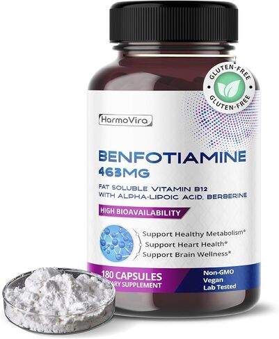 Benfotiamine (Fat-Soluble Vitamin B1) with Alpha-Lipoic Acid & Berberine – Advanced Formula – Supports Healthy Metabolism – 180 Capsules (Pack of 1) – Made in The USA in Kuwait