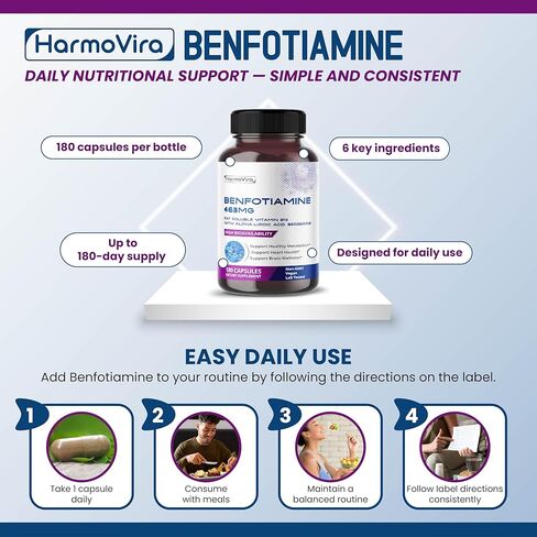 Benfotiamine (Fat-Soluble Vitamin B1) with Alpha-Lipoic Acid & Berberine – Advanced Formula – Supports Healthy Metabolism – 180 Capsules (Pack of 1) – Made in The USA in Kuwait