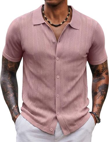 Coofandy Mens متماسكة زر أسفل القمصان قصيرة الأكمام قميص بولو قميص عطلات غير رسمية القمصان الشاطئ in Saudi Arabia