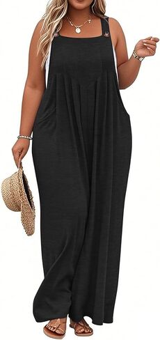 TAKEYAL Women's Plus Size Jumpsuit Overalls Wide Leg Casual Summer Rompers Adjustable Loose Fit Jumpsuits With Pockets 2025 in Kuwait