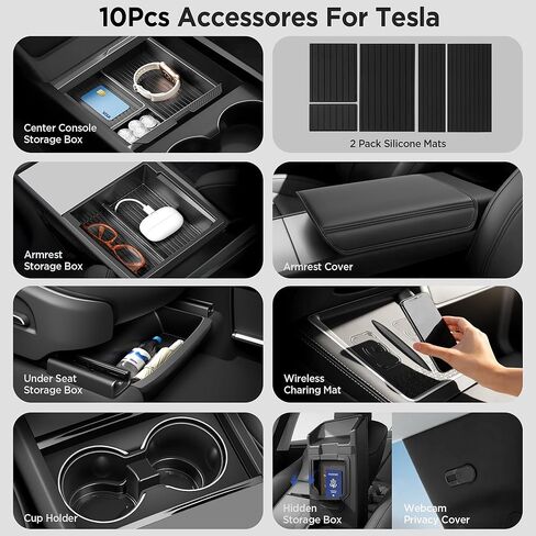 2025 Upgrade Center Console Organizer Tray for Tesla Model Y Accessories 2024-2020/For Tesla Model 3 Accessories 2023-2021 [Slide Smoothly/US Patent] Cup Holder Matte Black in Kuwait