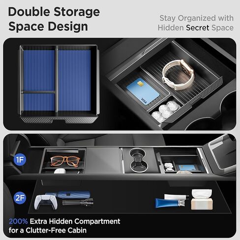 2025 Upgrade Center Console Organizer Tray for Tesla Model Y Accessories 2024-2020/For Tesla Model 3 Accessories 2023-2021 [Slide Smoothly/US Patent] Cup Holder Matte Black in Kuwait