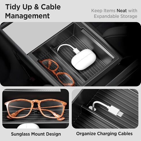 2025 Upgrade Center Console Organizer Tray for Tesla Model Y Accessories 2024-2020/For Tesla Model 3 Accessories 2023-2021 [Slide Smoothly/US Patent] Cup Holder Matte Black in Kuwait