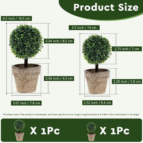 Woration Artificial Green Grass Ball Potted 8.6" Fake Shrubs Double Ball Plant Greenery Decoration Faux Small Tree Home Office Desk Farmhouse Room 2 Pcs in Kuwait