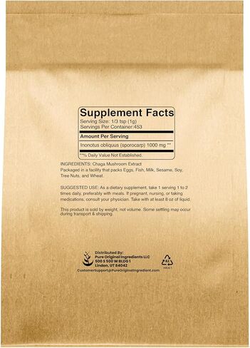 PURE ORIGINAL INGREDIENTS Chaga Extract (1 lb) Mushroom, Supplement Powder, Always Pure in Saudi Arabia