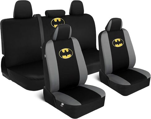 BDK Warner Bros DC Comics Batman Car Accessories 9pc Set - Universal Fit Car Seat Covers with Side Airbag Compatibility - Easy to Install for Car, Truck, Van, and SUV - Front & Rear Seats in Kuwait