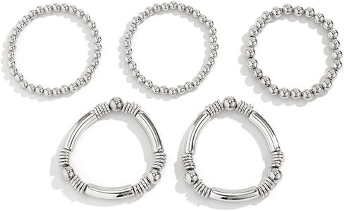 7Pcs Gold Beaded Bracelets Set for Women Stretch Bracelet Bead Ball Stackable Chunky Bracelet Jewelry Trendy and Dainty Bracelet Set in Kuwait