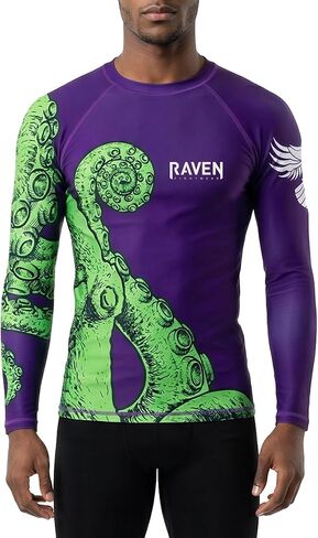 Raven Fightwear Men Men's Kraken Octopus BJJ Rash Guard MMA Purple/Green in Saudi Arabia
