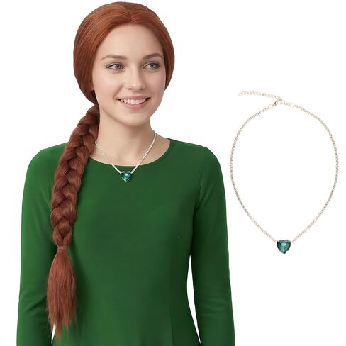 Miss U Hair Long Reddish Brown Braided Wig with Crown Green Ears Necklace Ribbon Cosplay Party Wig in Kuwait
