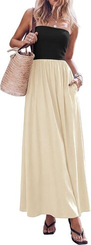 PRETTYGARDEN Women's 2025 Spring Strapless Maxi Dresses Patchwork Long Flowy Pockets Elegant Going Out Summer Tube Top Dress in Kuwait
