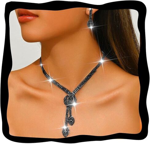 Aukmla Silver Bridal Wedding Jewelry Set Sparkly Rhinestones Weddding Necklace Earrings Set Prom Jewerly for Women in Kuwait