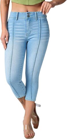roswear Women’s Capri Pants Trendy Mid Rise Skinny Stretchy Front Seam Denim Jeans in Kuwait